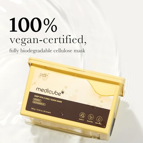 medicube Deep Vita C Daily Quick 30 Sheet Masks - Vegan Certified, Quick Dispenser, Triple Vitamin Complex For Radiance and Hydration - Korean Face Masks