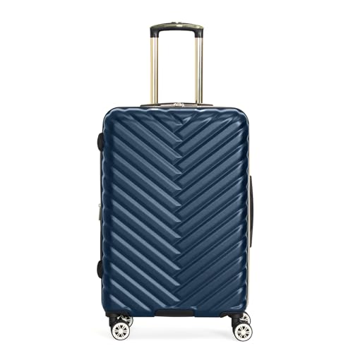Image of Kenneth Cole REACTION Women's Madison Square Hardside Chevron Expandable Luggage, Navy, 24-Inch Checked, Kenneth Cole Reaction Women's Madison Square Hardside Chevron Expandable Luggage