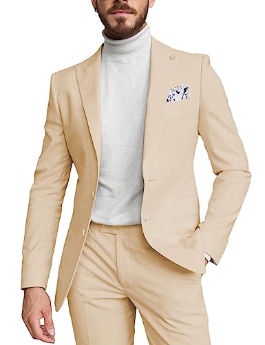 Summer Casual Men's Suits Regular Fit 2 Piece Party Tuxedos Linen Peak Lapel Blazer Pants for Beach Wedding3