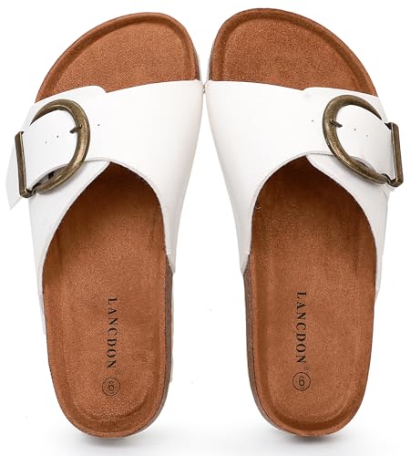 Image of Sandals Women Wide Width, Cork Footbed Arch Support Summer Beach Slide Sandals, Adjustable Strap for Wide Feet