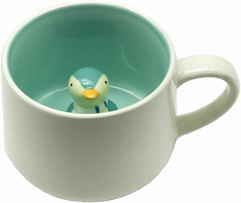 - 3D Animal Cup Coffee Mug Comes with Inside Creative Morning Mug Animal Cup for Hot and Cold Tea Milk Coffee Perfect for Kids Decorations (Bird, Ceramic), 400 Milliliter