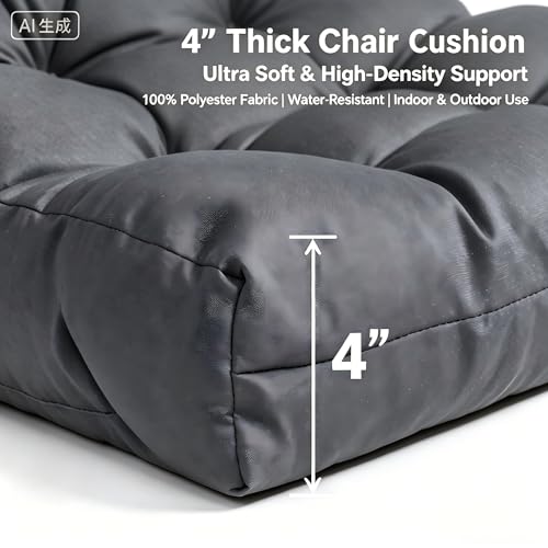 Image of QILLOWAY Outdoor Chair Cushion for Patio Furniture, Waterproof Patio Cushions with Ties, Fade Resistant Replacement Pads for Outdoor Rocking Chairs,Dark Grey