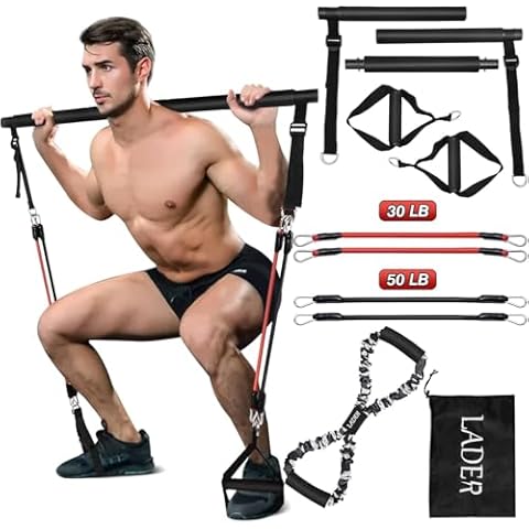 LADER Pilates Bar Kit with Resistance Band, Yoga Pilates Bar, Portable Home Gym Pilates Resistance Bar Kit for Exercise Fitness Equipment for Women & Men Home Gym Yoga Pilates (Black) Cover