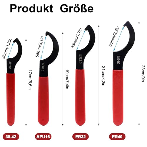 Finkow C Hakenschlüssel, 4 Stück Gewinde SchlüSsel, Verstellbare SchraubenschlüSsel, Gewindefahrwerk, mit Rutschfestem Griff, SchlüSsel Werkzeug Satz, für Graviermaschinen, Verlängerungsstangen
