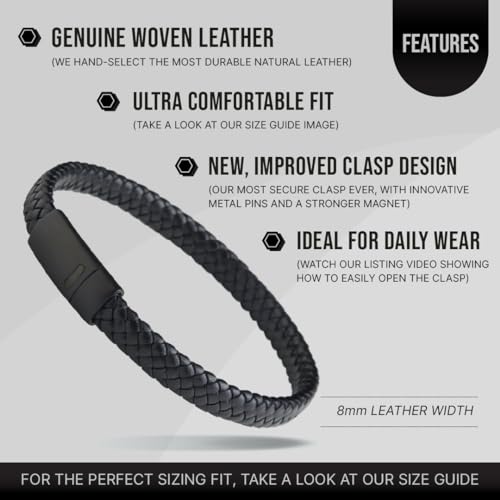 LUXAR Men’s Genuine Leather Bracelet | Interwoven Black Leather Bracelets with Brush Stainless Steel Clasp | Minimalist, Designer Jewelry for Men3