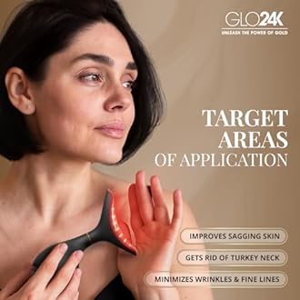 GLO24K Red Light Face & Neck Beauty Device – 3-in-1 Facial Massager Tool with LED & Vibration for Skin Revitalization and Neck Firming