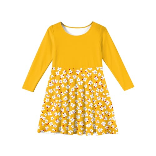 Girls' Long Sleeve Casual Dress High Waist A Line Swing Twirly Sundress Summer Girl Clothes3
