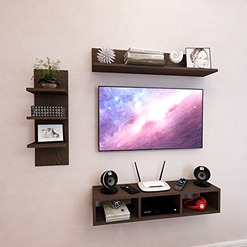 Image of ESTANTERIA Crown Neo Tv Unit Wall Mounted Engineered Wood TV Unit, TV Cabinet for Wall, TV Stand for Wall, TV Stand Unit Wall Shelf for Living Room, Set Top Box Wall Display Rack Stand(Wenge)