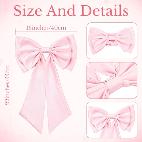 Big Pink Satin Bow for Dresses Women 22'' Large Detachable Dress Bow with Tails Huge Wide Bowknot for Bride Wedding4