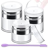Airless Pump Jars, Refillable Cosmetic Moisturizer Airless Pump Jar 3 Pack Bottles Travel Size for Cream, Gels and Lotion with Silicone Spatula 0.5oz 1oz 1.7oz