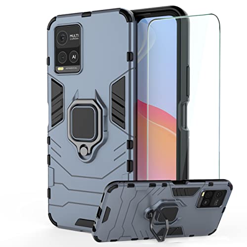 DERHAN Funda para Vivo Y21 / Y21S / Y33S, Fundas Resistente​y Duradero con Cristal Templado, Carcasa Antigolpes Silicona TPU Bumper Case   Azul