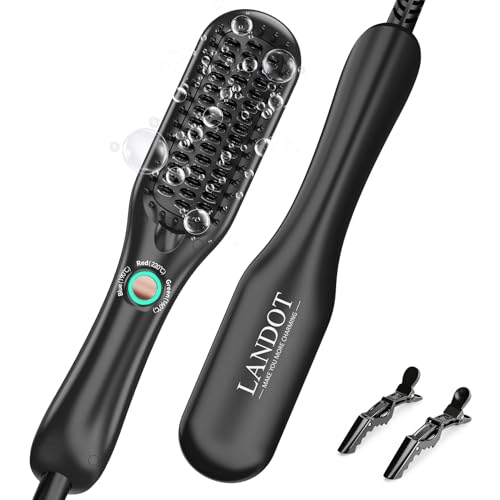 LANDOT Mini Brosse Lissante Filaire –Brosse Lissante pour Cheveux Courts à Mi-Longs, Brosse Chauffante Cheveux Court Céramique Ionique, 3 Températures...