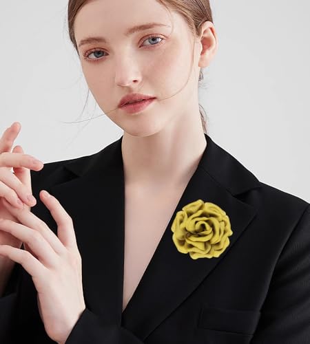 Image of Dainty Peony Rose Flower Brooches Lapel Pins Delicate Elegant Fabric Flowers Brooch Pin for Women Flower Corsage for Wedding Party Accessories Jewelry Gifts100mm