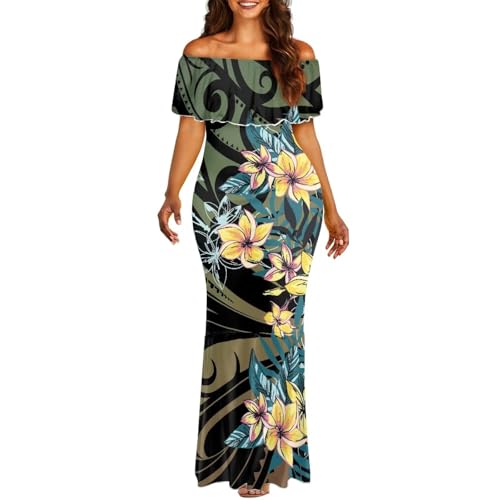 Image of Polynesian Dresses for Women Off Shoulder Maxi Dress Puletasi Samoan Dresses S-7XL