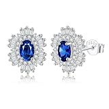 Pendientes Sunshine para mujer, plata de ley 925, piedra natal, corte esmeralda, halo de sol, aretes a presión para mujeres, adolescentes y niñas, regalo delicado de joyería, Plata de ley, Zafiro
