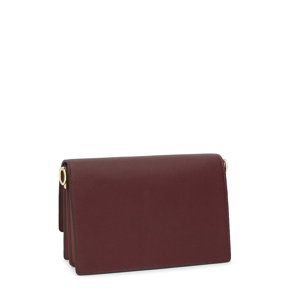 TOUS Bandolera Mediana Audree Saffiano Burdeos – Bolso Mujer con Solapa Magnética y Doble Asa | Ref. 2002358221