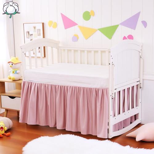 Crib Bed Skirt Dust Ruffle 100% Cotton - Natural, Soft, Breathable for Baby's Delicate Skin, Nursery Toddler Crib Bed Skirt for Baby Boys Girls, Fits Standard Cribs 28