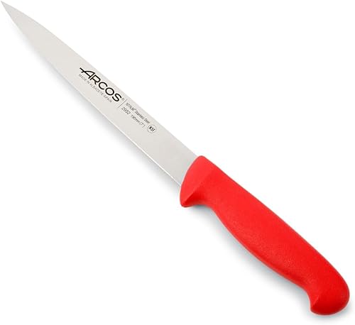 ARCOS Cuchillo de filete de acero inoxidable nitrum de 7 pulgadas. Mango ergonómico de polipropileno y hoja de 7.480 in. Cuchillo afilado para