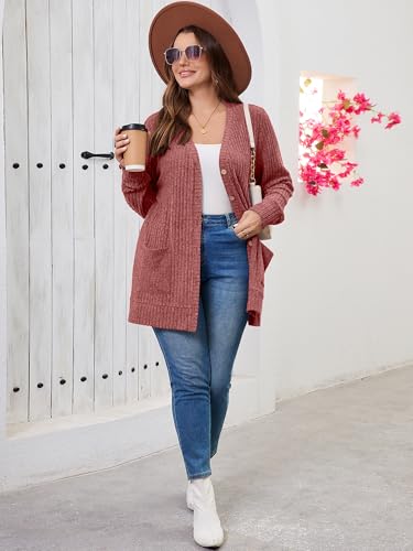 AusLook Plus Size Women Cardigan Long Sleeve Open Front Button Down Lightweight Casual Sweater with Pockets 1X-5X4