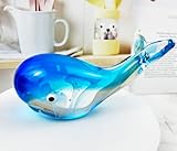 FZBHRO Crystal Whale Figurine Hand Blown Glass Whale Statue Collectibles Art Glass Sea Animal Paperweight Home Table Decor Gift Blue 5.1''