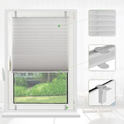 Deswell Plissee ohne Bohren Klemmfix Grau B115 x H120cm Plisseerollo Sonnenschutz und Sichtschutz Jalousien Easyfix Plissees… – Ansicht 2