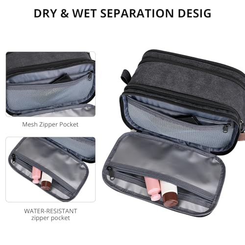 Image of WITZMAN Canvas Toiletry Bag for Men Large Capacity Hanging Dopp kit for Men Leather Toiletries Water-Resistant Bathroom Bag(A8002 Black)