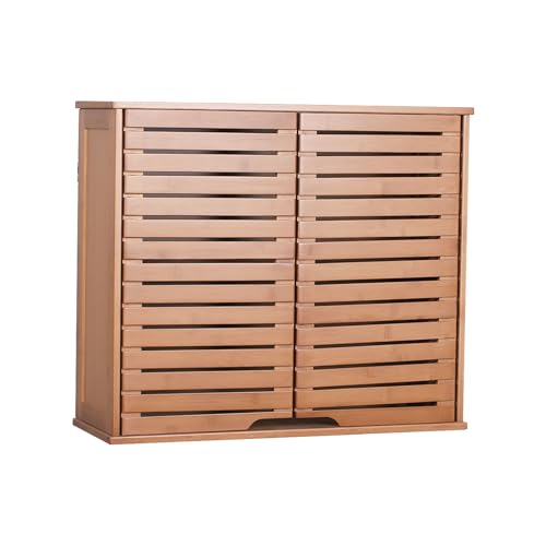 HOMBOUR Bathroom Wall Mounted Cabinet Above The Toilet, 2-Tier Bamboo Medicine Cabinet with Door and...