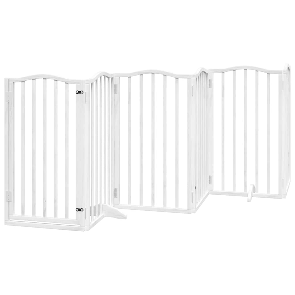 9-TLG. Puerta para perros de madera de álamo blanca de 450 cm, plegable con puerta, independiente y portátil, ideal como barrera para perros, cachorros, jardín, interior, exterior, protección y