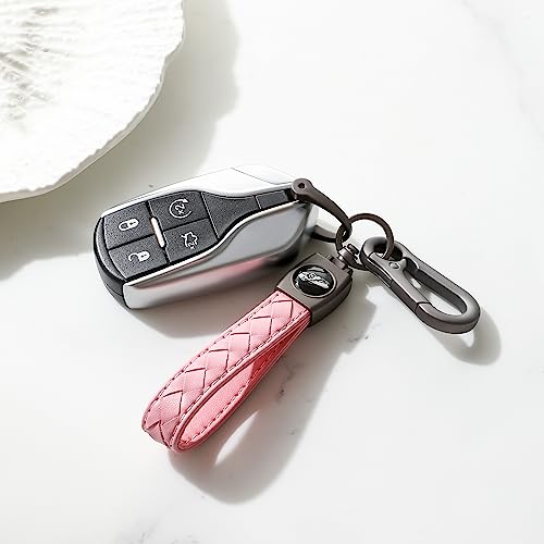 Image of Gkeygo Carabiner Keychain, Universal Heavy Duty Woven Handmade Leather Key Chain, Car Fob Key Keychains with 360 Degree Rotatable Snap Swivel and Anti-Lost D-Ring for Men and Women, Gunmetal - Pink