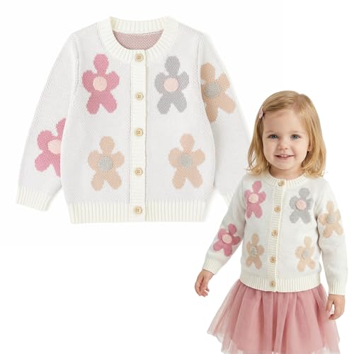 Simplee kids Baby Girls Cardigan Floral Knit Spring Long Sleeve Toddler Sweaters White 4-5 Years