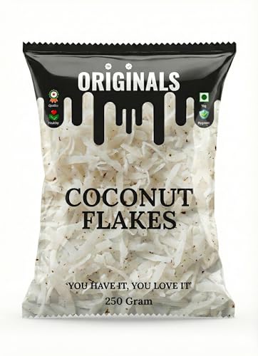 Image of ORIGINALS Premium Coconut Flakes (नारियल लच्छा) 250g Freshly Shredded Sun-Dried Fresh Aromatic & Nutrient-Rich Ideal for Baking Sweets & Garnishing
