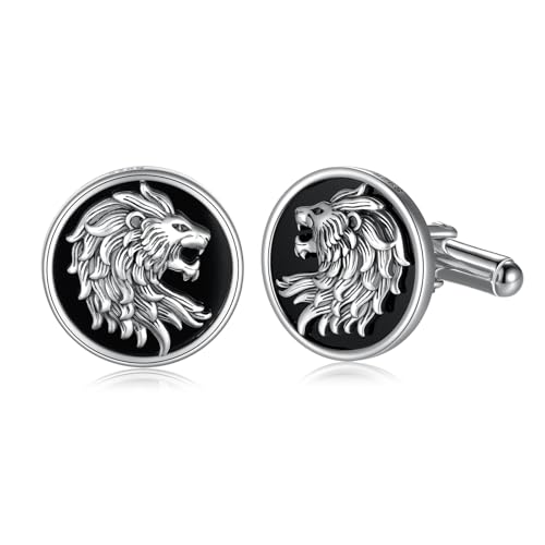 Cuff Links Mens 925 Sterling Silver Lion Cufflinks for Men Tuxedo Cuff Links Business Wedding Father's Day Jewelry Gifts for Men Father Husband