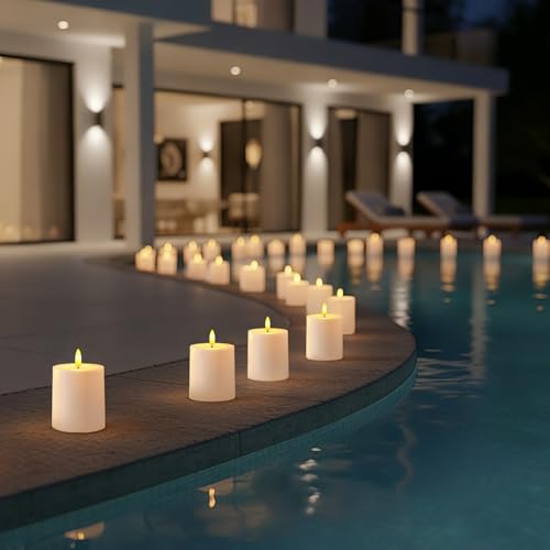 Image of Raycare 3 inchx3.5 inch White Outdoor Waterproof Flameless Candles with Remote and Timer, Realistic LED Candles, Battery Operated Electric Fake Pillar Candles for Porch, Patio, Garden, Set of 2