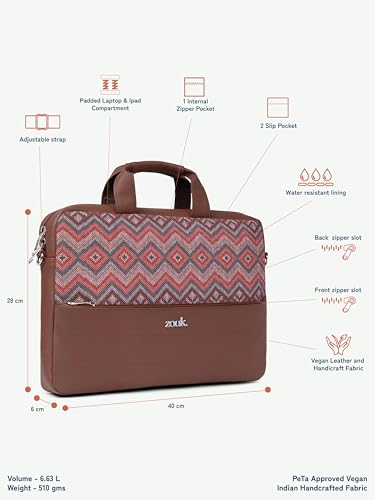 Image of ZOUK Arin Laptop Bag | Slim & Stylish Laptop Bag for Women Office Use | Fits 15.6+ Inch Laptop | Padded Compartment Fits up to 17 Inch Laptop | Water-Resistant | Lightweight