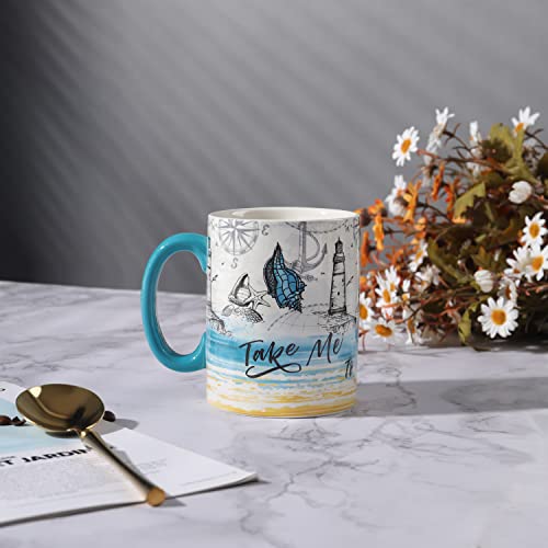 Nymphfable Taza de Náutica Tazas de Cafe Tazas Personalizada con Mango Taza te Ceramica Regalo 550ml - Imagen 7