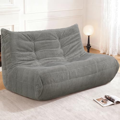 Image of Bean Bag Chair,Giant Beanbag Chairs for Adults,Comfy Large Fireside Chair Lazy Sofa,Corduroy Bean Bag Lounger with Memory Foam Filled,Floor Sofa Couch for Living Room (Light Grey, Loveseat)