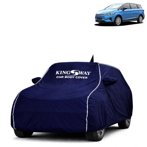Image of KINGSWAY Super Waterproof Car Cover Only with BYD E6 (Year 2021 to 2024 - All Model) | Mirror and Antenna Pockets | All Weather Car Body Cover with Silver Piping | Blue