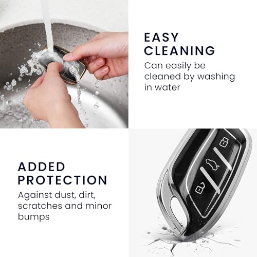 kwmobile Key Cover Compatible with MG 3-Button ZS MG4 MG5 MG6 - Car Key Fob Case Protector - Black/Silver - Image 4