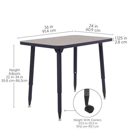 Image of Adapte Commercial Classroom Activity Table - 24 inch x 36 inch Rectangle, ADA Compliant Tapered Legs with Glides & Casters, Adjustable Height 22-34 inch Wheelchair Accessible, School & Office Furniture