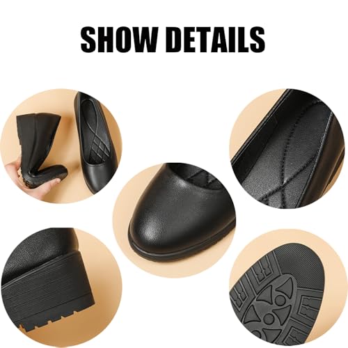 Women's Leather Slip-On Wedge Pumps Comfortable Round Closed Toe Low Wedge Heel Casual Work Office Platform Dressy Shoes2