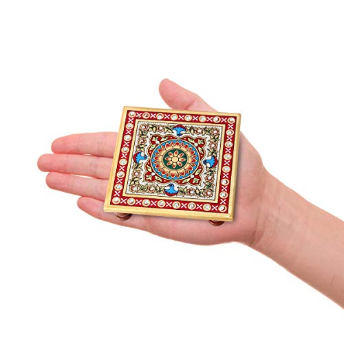 Handicrafts Paradise (4 x 4 inch) Intricate Floral Painted Marble Chowki (Multicolour) Square, Home Mandir, Idols Statues Pratima, Bajot for God, Home Décor Showpiece Handicrafts Paradise (4 x 4 inch) Intricate Floral Painted Marble Chowki (Multicolour) Square, Home Mandir, Idols Statues Pratima, Bajot for God, Home Décor Showpiece