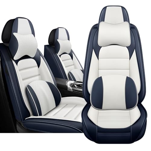 Image of Car Seat Cover for Chevy Chevrolet Trax 2024-2025, Nappa Leuther Front Seat Covers Full Coverage Seat Protector Waterproof Cushions (Blue White,2 Seats Luxury)