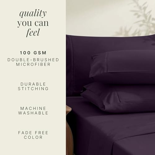 Image of Hearth & Harbor Extra Deep Pocket Sheets - Fits Mattress 18-24 Inches Deep - Extra Deep Pocket Split King Size Sets - 7 Piece Split King Size - Eggplant