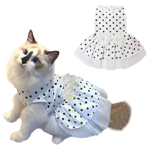 ANIAC Floral Cat Bridal Wedding Dresses Polka Dogs Small Dog Dress Female Ball Gown Puppy Princess Tutu Skirt Stretchy Pet Clothes for Spring Summer (White Medium)