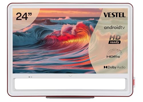 Vestel Fernseher 24 Zoll Android Smart TV HD-Ready Fernseher tragbarer HDR TV mit integriertem Triple-Tuner, LED TV 24HA9940RB rot