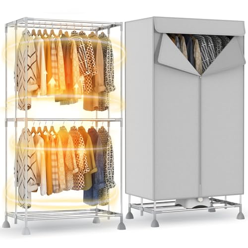 Evviee Electric Clothes Dryer 1800W with Timer – Foldable Clothes Horse Indoor Folding Airer, Heated Laundry Drying Rack, Heavy Duty Indoor Clothes Airer with Safety Overheat Protection