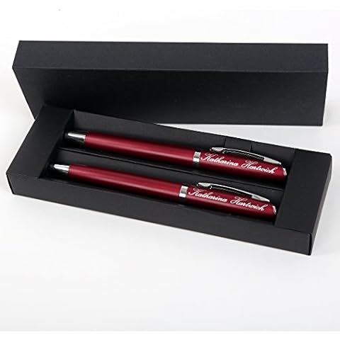 polar-effekt Kugelschreiber Schreibset Alphabet mit Gravur - Farbe rot - Drehkugelschreiber und Rollerball schwarzschreibend - mit Geschenk-Etui Cover