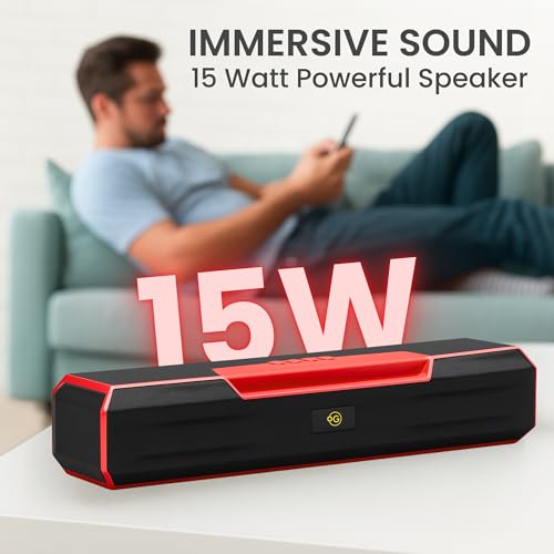 Image of OOGE Vibebox 7000 Bluetooth Speaker, 15W Portable Wireless Speaker with TWS Connection, Type-C Charging, AUX Input, FM Radio, USB & TF Card Support, 8H Playtime (Movie,Music Modes) (Red)