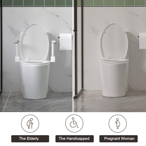 Inodoro Blanco Brillante de Una Pieza con Reposabrazos Plegables | Altura de Asiento de 17 Pulgadas, Marco de Reposabrazos para 480 lb, Descarga Dual de 1.1/1.6 GPF, Asiento de Cierre Suave, Rearme de 12 Pulgadas miniatura 4