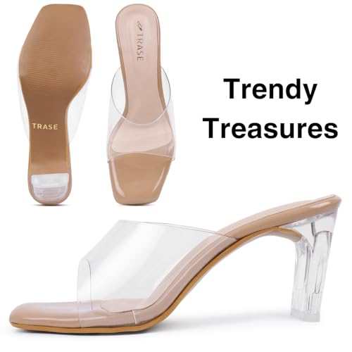 Image of TRASE Transparent Block Heels for Women Stylish | Fashionable Heel Sandals for Girls | Elegant & Formal Footwear